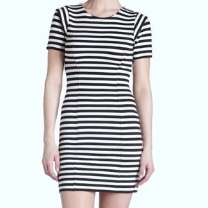 Black and White Striped Bodycon Mini Dress - UK12/US8